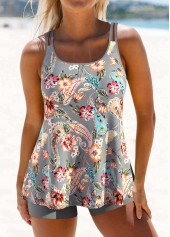 Paisley Print Patchwork Grey Tankini Set