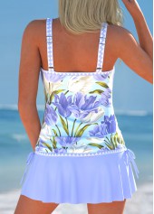 Floral Print Drawstring Light Blue Tankini Set