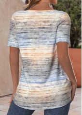 Ombre Button Orange Short Sleeve Round Neck T Shirt