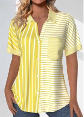 Striped Pocket Light Yellow Short Sleeve Shirt