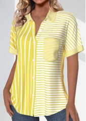 Striped Pocket Light Yellow Short Sleeve Shirt