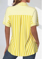 Striped Pocket Light Yellow Short Sleeve Shirt