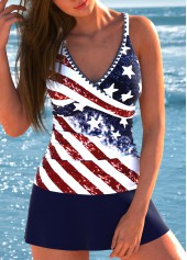 Flag Print Surplice Navy Tankini Set