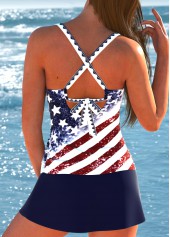 Flag Print Surplice Navy Tankini Set