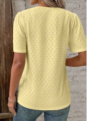 Patchwork Light Yellow Short Sleeve V Neck T Shirt