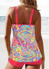 Paisley Print Circular Ring Red Tankini Set