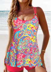 Paisley Print Circular Ring Red Tankini Set
