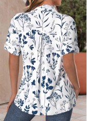 Plus Size Peacock Blue Textured Fabric Leaf Print Blouse