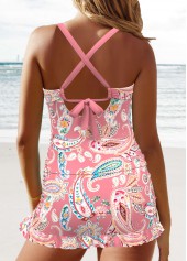 Paisley Print Ruched Light Pink Tankini Set