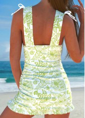 Paisley Print Ruched Avocado Green Swimdress and Panty