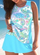 Paisley Print Patchwork Cyan Tankini Set