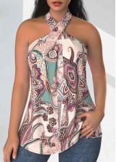 Paisley Print Twist Multi Color Sleeveless Tank Top