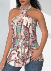 Paisley Print Twist Multi Color Sleeveless Tank Top