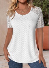 Lace White Short Sleeve Round Neck T Shirt