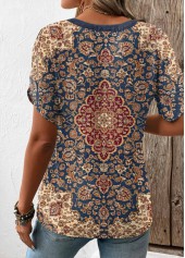 Tribal Print Split Multi Color Short Sleeve T Shirt