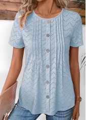 Tuck Stitch Dusty Blue Short Sleeve T Shirt