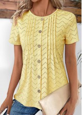 Tuck Stitch Light Yellow Short Sleeve T Shirt