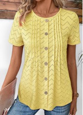 Tuck Stitch Light Yellow Short Sleeve T Shirt