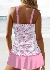 Floral Print Circular Ring Pink Tankini Set