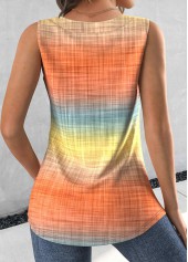 Ombre Button Orange Sleeveless Square Neck Tank Top