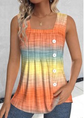 Ombre Button Orange Sleeveless Square Neck Tank Top