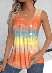 Ombre Button Orange Sleeveless Square Neck Tank Top