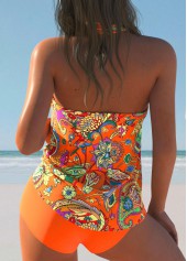 Floral Print Twist Orange Tankini Set