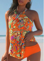 Floral Print Twist Orange Tankini Set