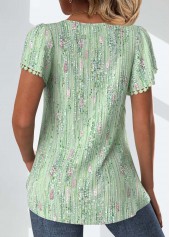 Geometric Print Patchwork Light Green Short Sleeve T Shirt