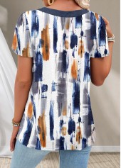 Graffiti Print Button Navy Short Sleeve T Shirt