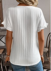 Patchwork White Short Sleeve V Neck Blouse