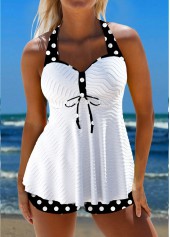 Polka Dot Jacquard White Tankini Set