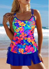 Floral Print Criss Cross Royal Blue Tankini Set