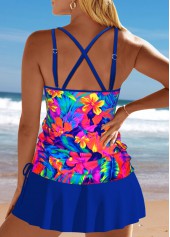 Floral Print Criss Cross Royal Blue Tankini Set