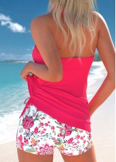 Random Floral Print Drawstring Hot Pink Tankini Set
