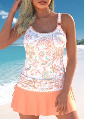 Paisley Print Drawstring Orange Tankini Set