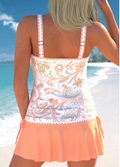 Paisley Print Drawstring Orange Tankini Set