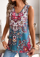 Tribal Print Multi Color Sleeveless V Neck Tank Top