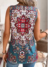 Tribal Print Multi Color Sleeveless V Neck Tank Top