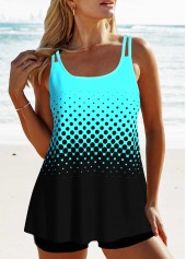 Double Straps Ombre Patchwork Cyan Tankini Top-No Bottom