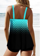 Double Straps Ombre Patchwork Cyan Tankini Top-No Bottom