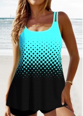 Double Straps Ombre Patchwork Cyan Tankini Top-No Bottom