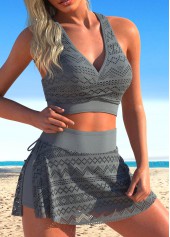 Patchwork Criss Cross Dark Grey Bikini Set