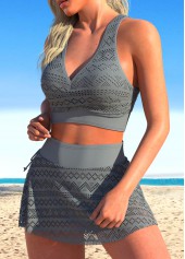 Patchwork Criss Cross Dark Grey Bikini Set