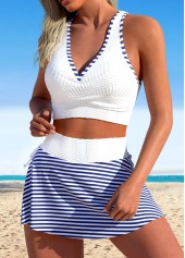 Striped Contrast Binding White Bikini Set