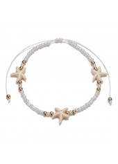 Starfish Beaded Detail Beige Alloy Anklet