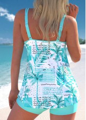 Tropical Plants Print Lightweight Cyan Tankini Set