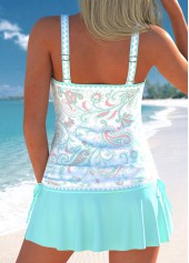 Paisley Print Drawstring Cyan Tankini Set
