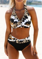 Leopard Criss Cross Black Bikini Set