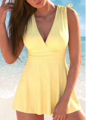 Drawstring Ruched Light Yellow Swimdress and Panty